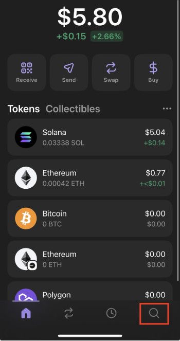 How to get Phantom airdrop: click on the Search tab.