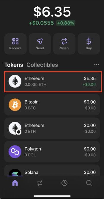 How to get Phantom airdrop: choose the cryptocurrency you want to swap from.