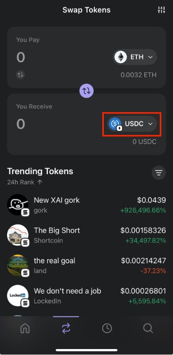 How to get Phantom airdrop: choose the cryptocurrency you want to swap to.