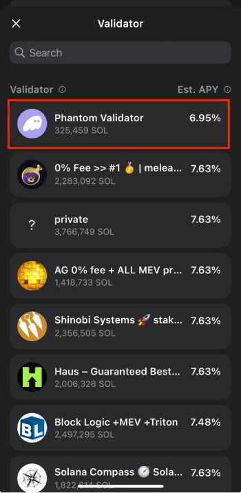 How to get Phantom airdrop: choose your validator.