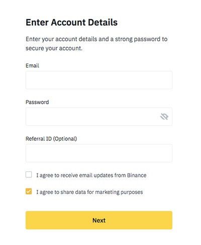 How to get Starknet airdrop: Binance sign up page.