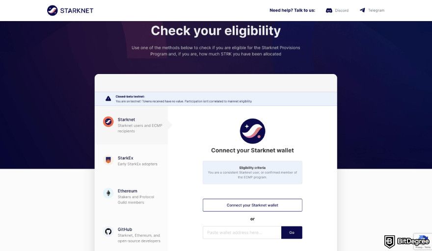 How to get Starknet airdrop: check your eligibility page.