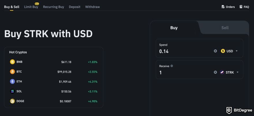 How to get Starknet airdrop: buying STRK on Binance using fiat.