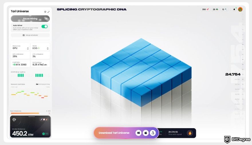 How to get Starknet airdrop: the Tari Universe app used for XTM mining.