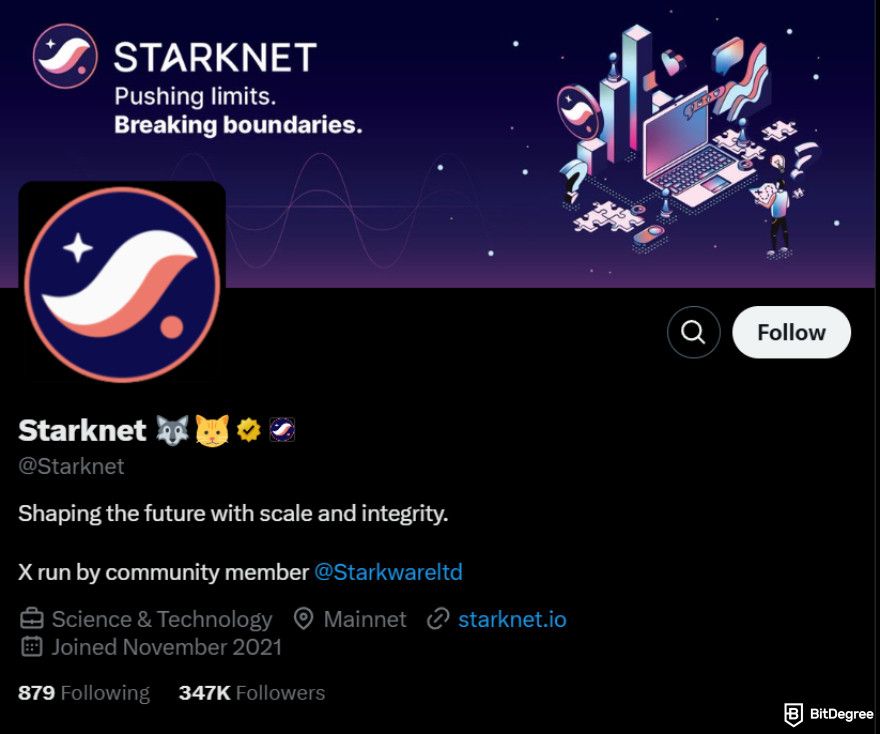 How to get Starknet airdrop: Starknet's X account.