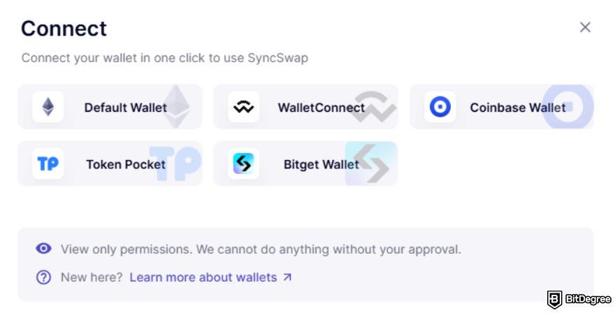 How to get ZKsync airdrop: SyncSwap's Connect pop-up window.