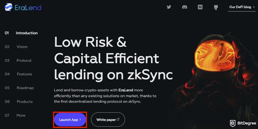 How to get ZKsync airdrop: EraLend's [Launch App] button.