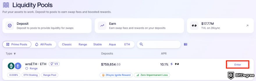 How to get ZKsync airdrop: SyncSwap's liquidity Pool.