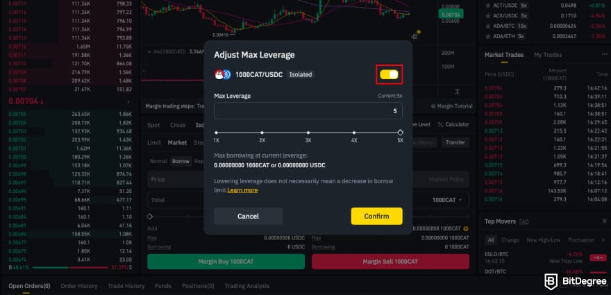How to leverage trade crypto: adjust the leverage.