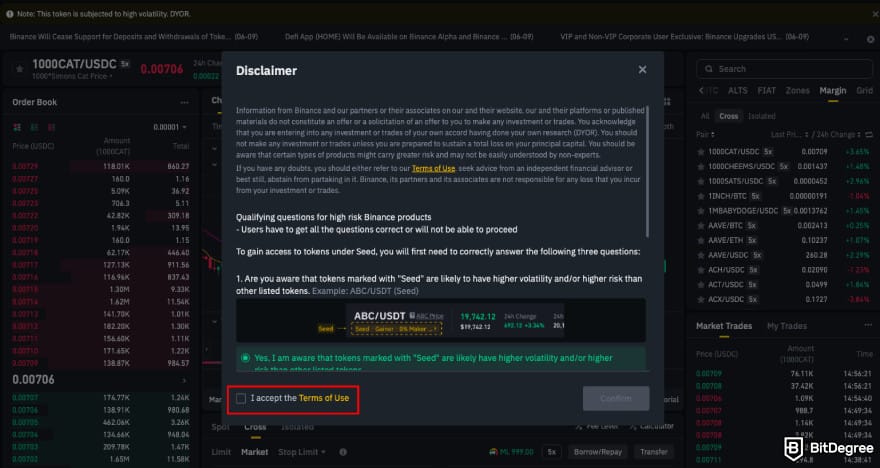 How to leverage trade crypto: complete the questionaire.