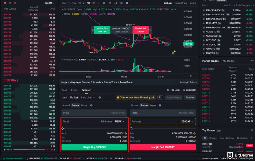 How to leverage trade crypto: enter the amount and click Buy.