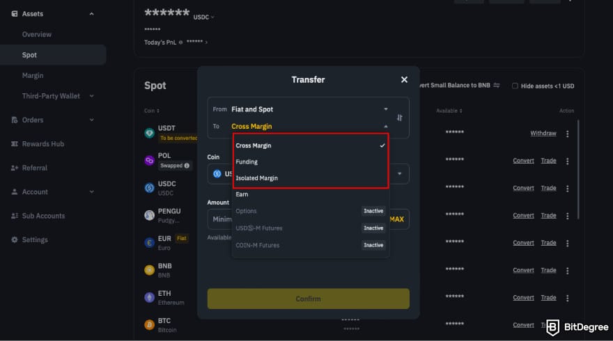 How to leverage trade crypto: select the account.