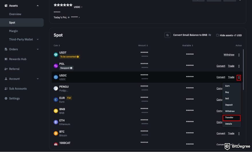 How to leverage trade crypto: click Transfer.