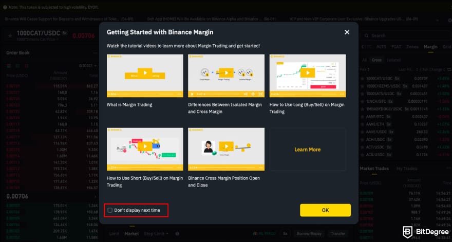 How to leverage trade crypto: watch the tutorials and click OK.