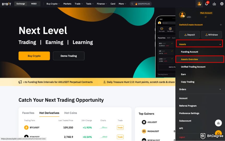 How to leverage trade crypto: go to Assets.
