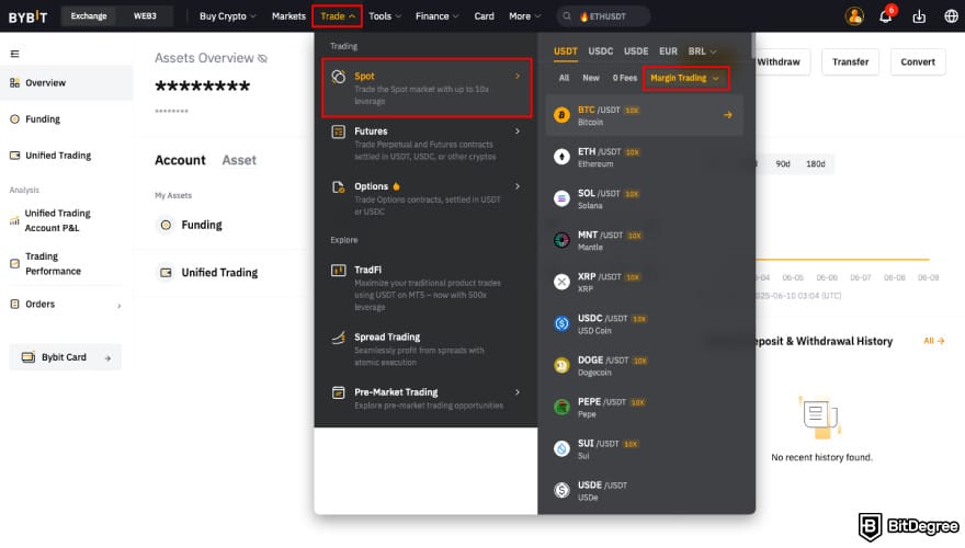How to leverage trade crypto: navigate to Margin trading on Bybit.