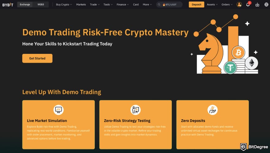 How to leverage trade crypto: a screenshot of Bybit's demo trading description.