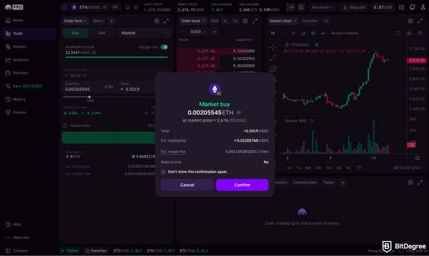 How to leverage trade crypto: click Confirm.