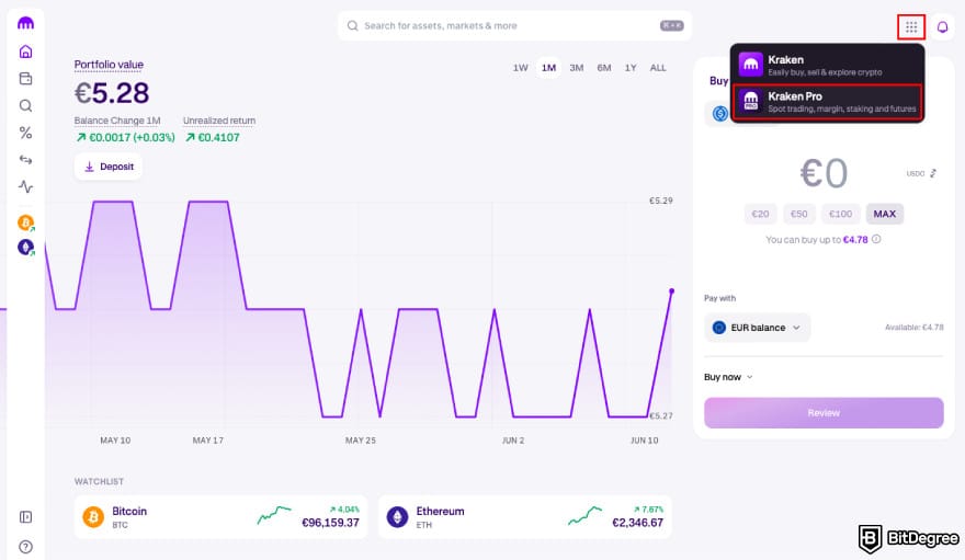 How to leverage trade crypto: turn on Kraken Pro.