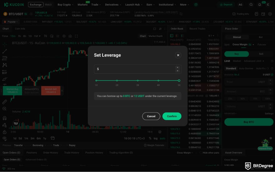 How to leverage trade crypto: adjust the leverage slider.