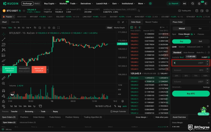 How to leverage trade crypto: enter the amount and click Buy.