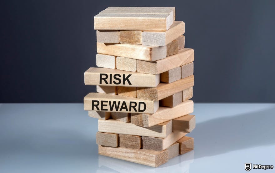 How to leverage trade crypto: a stack of wooden tiles with the words RISK and REWARD on them.