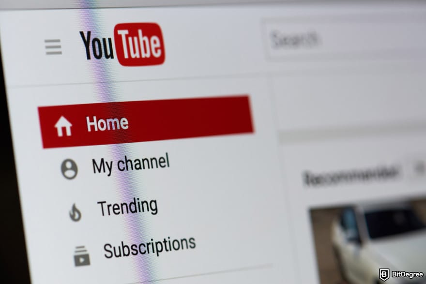 How to make a money online in Nigeria: YouTube's home section on the homepage, close-up.