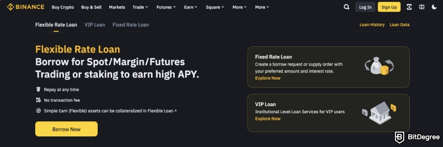 How to make passive income with crypto: Binance Loan feature.