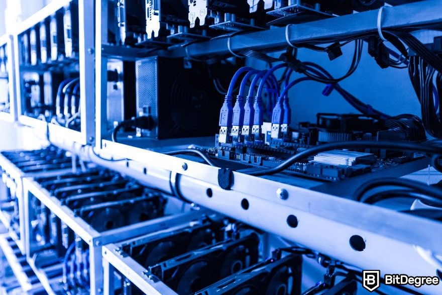 How to mine Bitcoin: Cables on a shelf inside a mining rig.