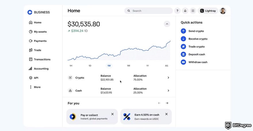 How to open a Coinbase Corporate account: Coinbase Business' interface.