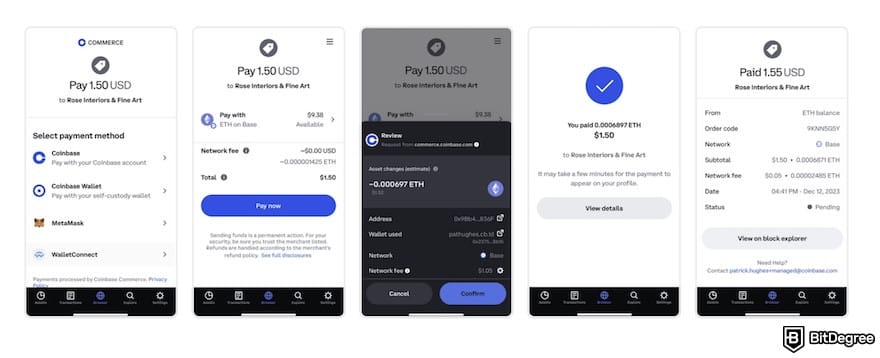 How to open a Coinbase Corporate account: the payment flow of Coinbase Commerce.