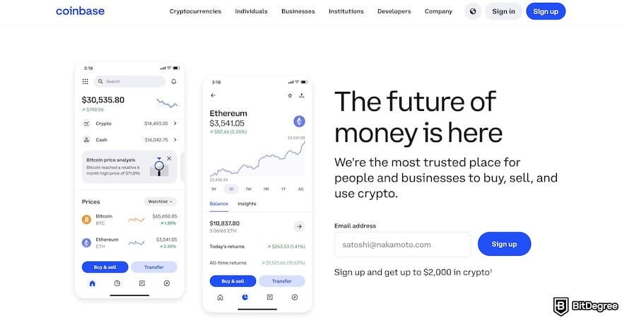 How to open a Coinbase Corporate account: Coinbase homepage.