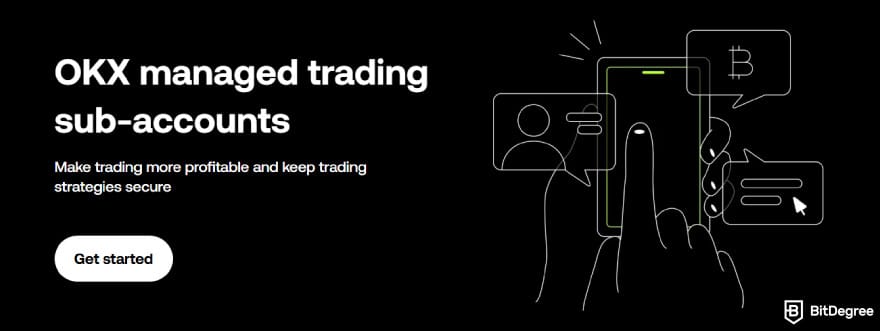 How to open a company account on OKX: OKX managed trading sub-accounts page.