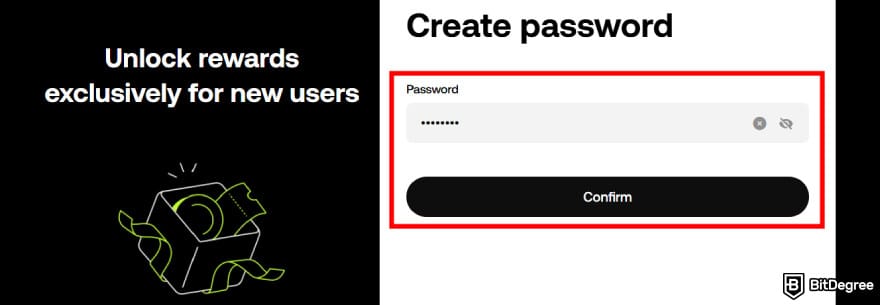 How to open a company account on OKX: password creation page on OKX.