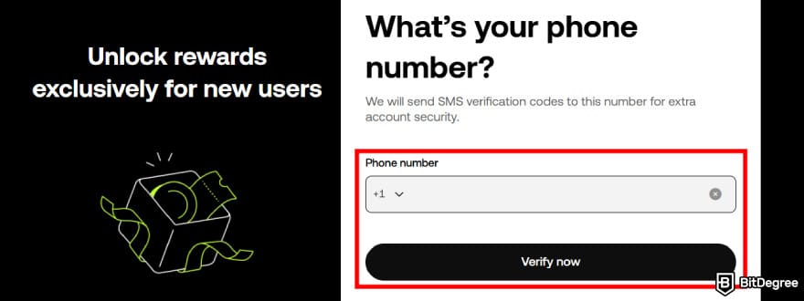 How to open a company account on OKX: phone number submission field on OKX.