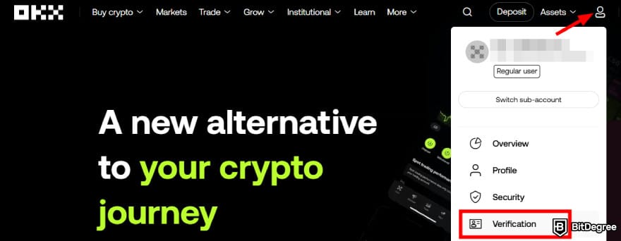 How to open a company account on OKX: [Verification] menu on OKX.