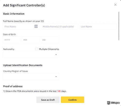 How to open Binance corporate account: add Significant Controller(s) on Binance.