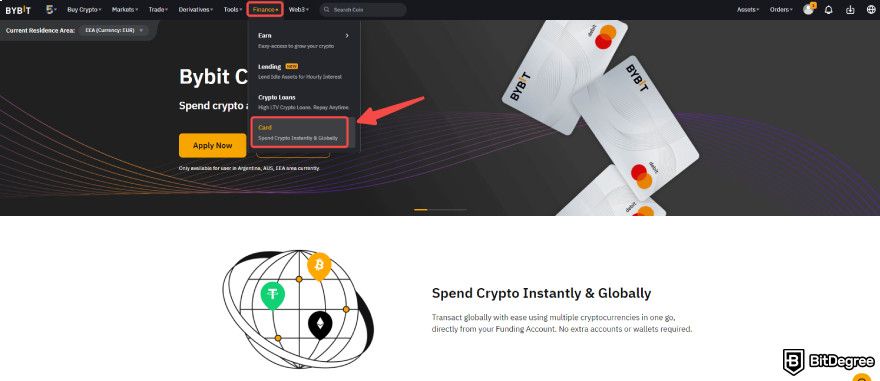 How to pay with USDT: "Card" under "Finance".