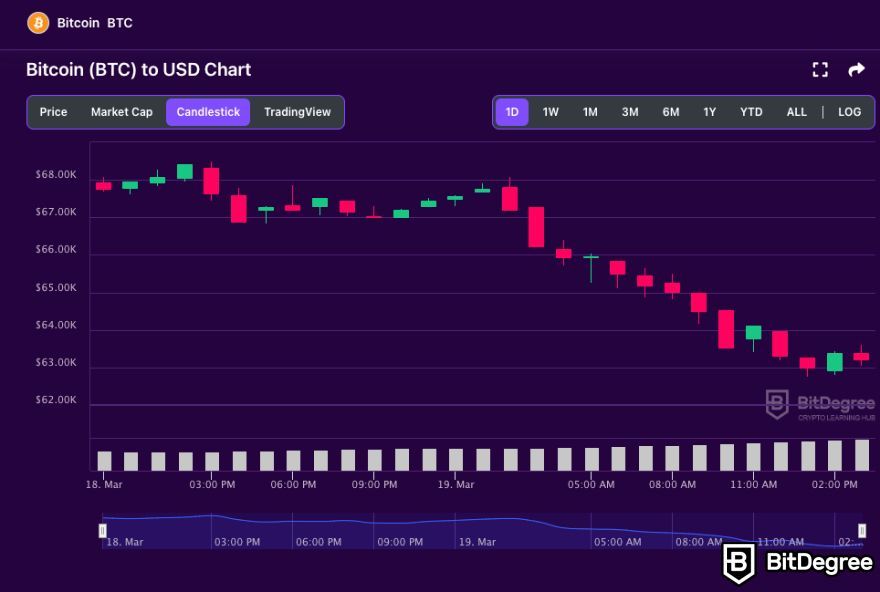 How to read crypto charts: the candlestick chart on the BitDegree crypto tracker.
