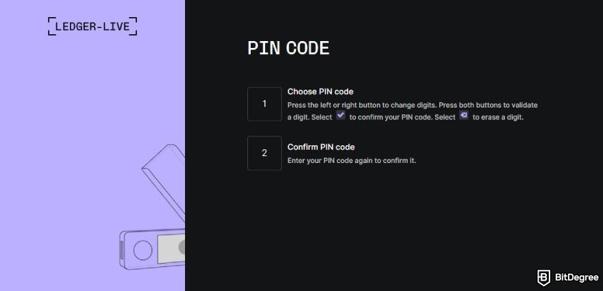 How to recover Ledger: the set up PIN code page on Ledger Live.