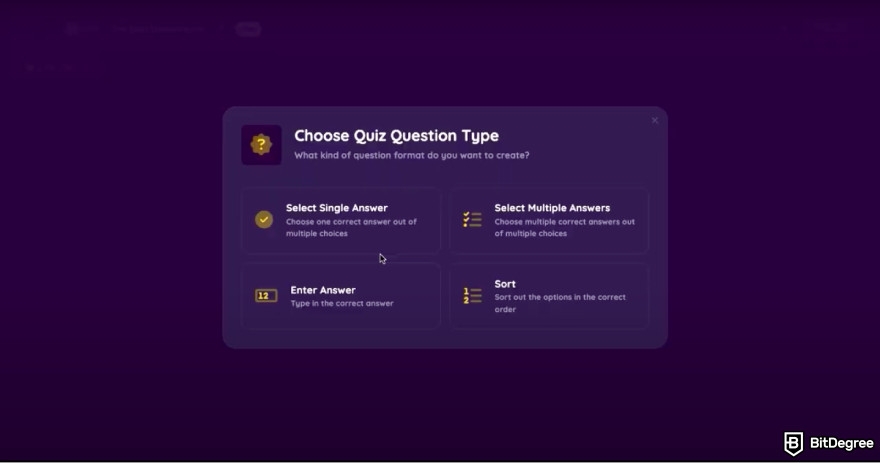 How to run an online contest: choose the question type.