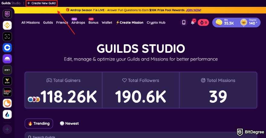 How to run an online contest: the [Create New Guild] button.