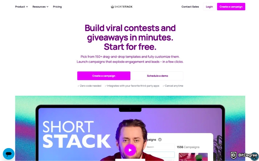 How to run an online contest: a screenshot of the ShortStack homepage.