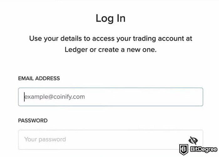 How to sell crypto from cold wallet: the page for logging in to the Coinify.