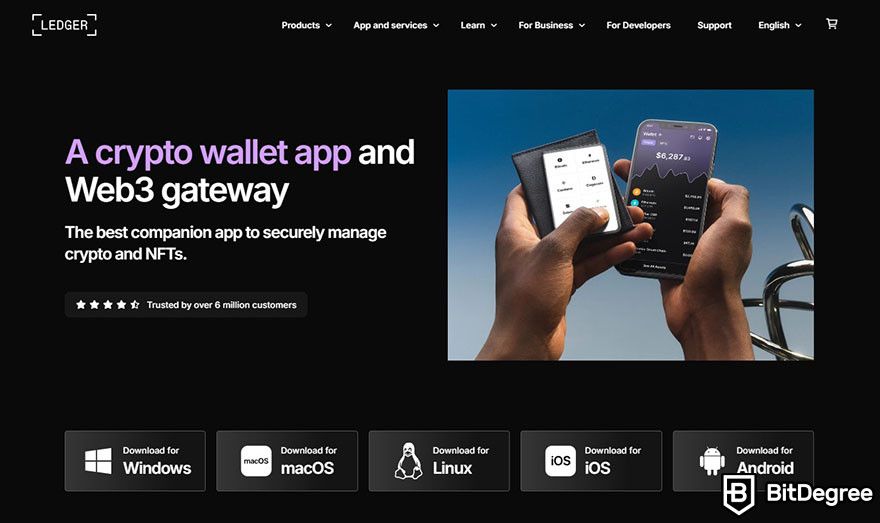 How to sell crypto from cold wallet: the landing page for the Ledger Live app.