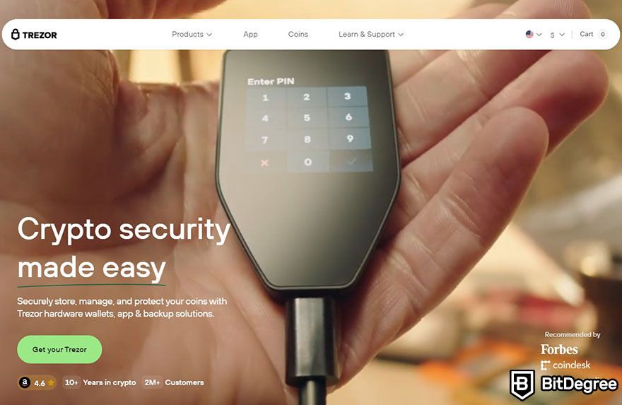 How to sell crypto from cold wallet: Trezor homepage.