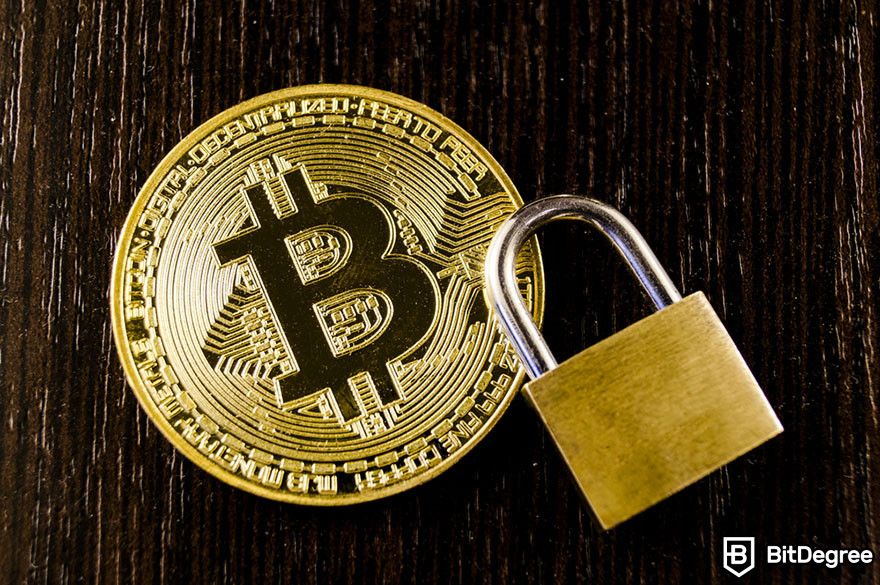 How to sell crypto on Crypto.com: A Bitcoin coin and a padlock.