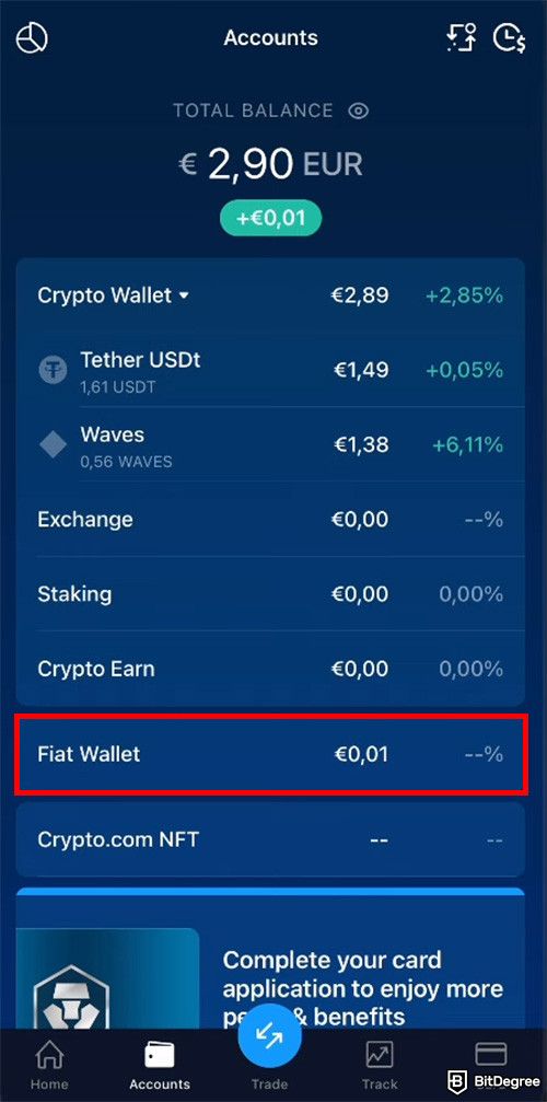 How to sell crypto on Crypto.com: The Fiat Wallet option on the Crypto.com App.