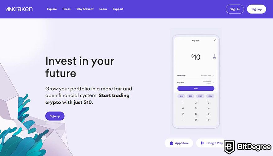 How to sell crypto on Crypto.com: Kraken homepage.