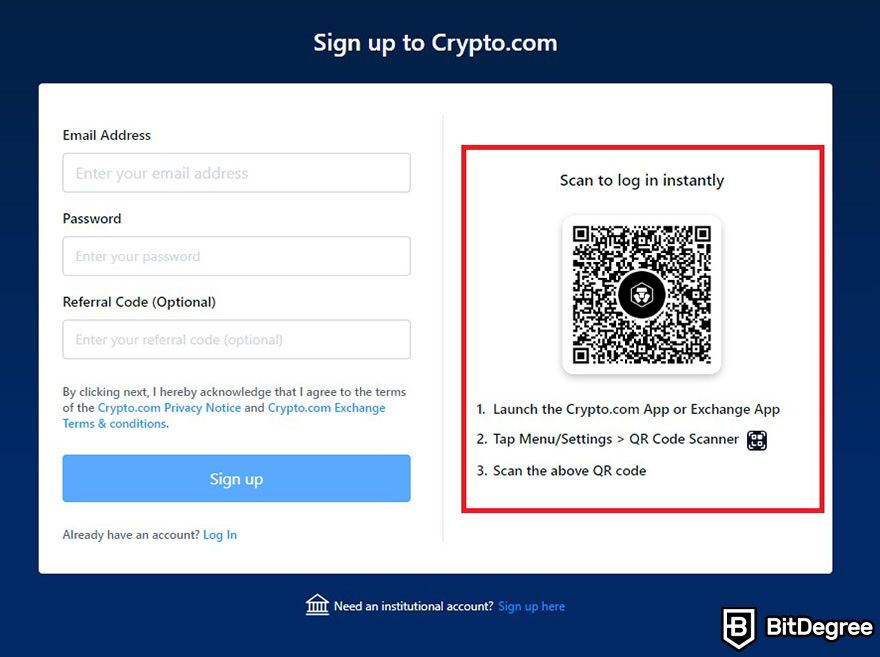 How to sell crypto on Crypto.com: Login using the QR code on the Crypto.com exchange.